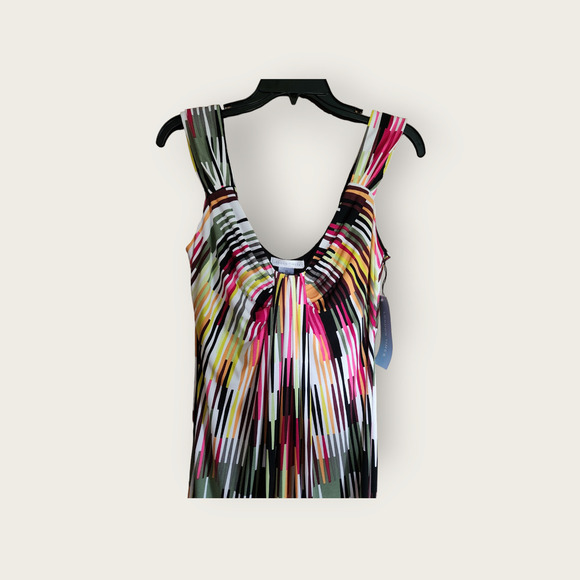 London Times Multi-colored Geo Pattern Sleeveless Stretch Midi Dress Size 12 NWT - Picture 3 of 7